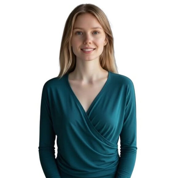 Talbots Teal Faux Wrap‎ lightweight Sweater. SZ 1XP. Layering. Wardrobe staple. - Picture 1 of 8